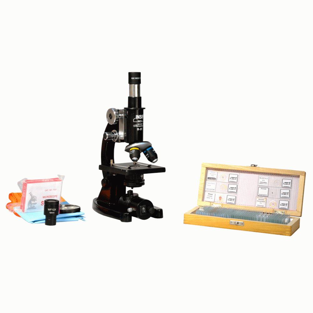 STUDENT MICROSCOPE WITH PREPARED SLIDE BOX & BLANK SLIDES